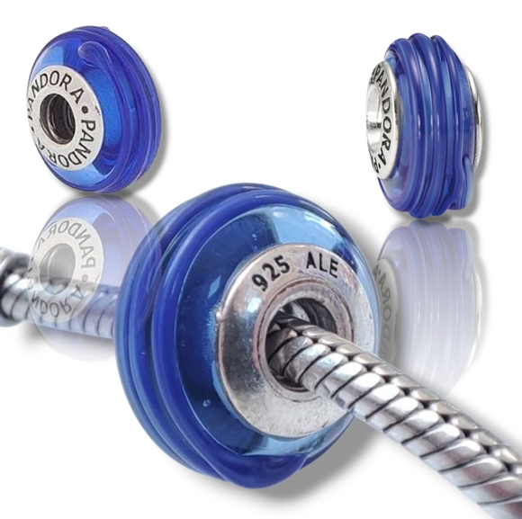 Pandora Jewelry - PANDORA Cobalt Blue Ribbon Swirl Murano Glass Bead Charm S925 Retired